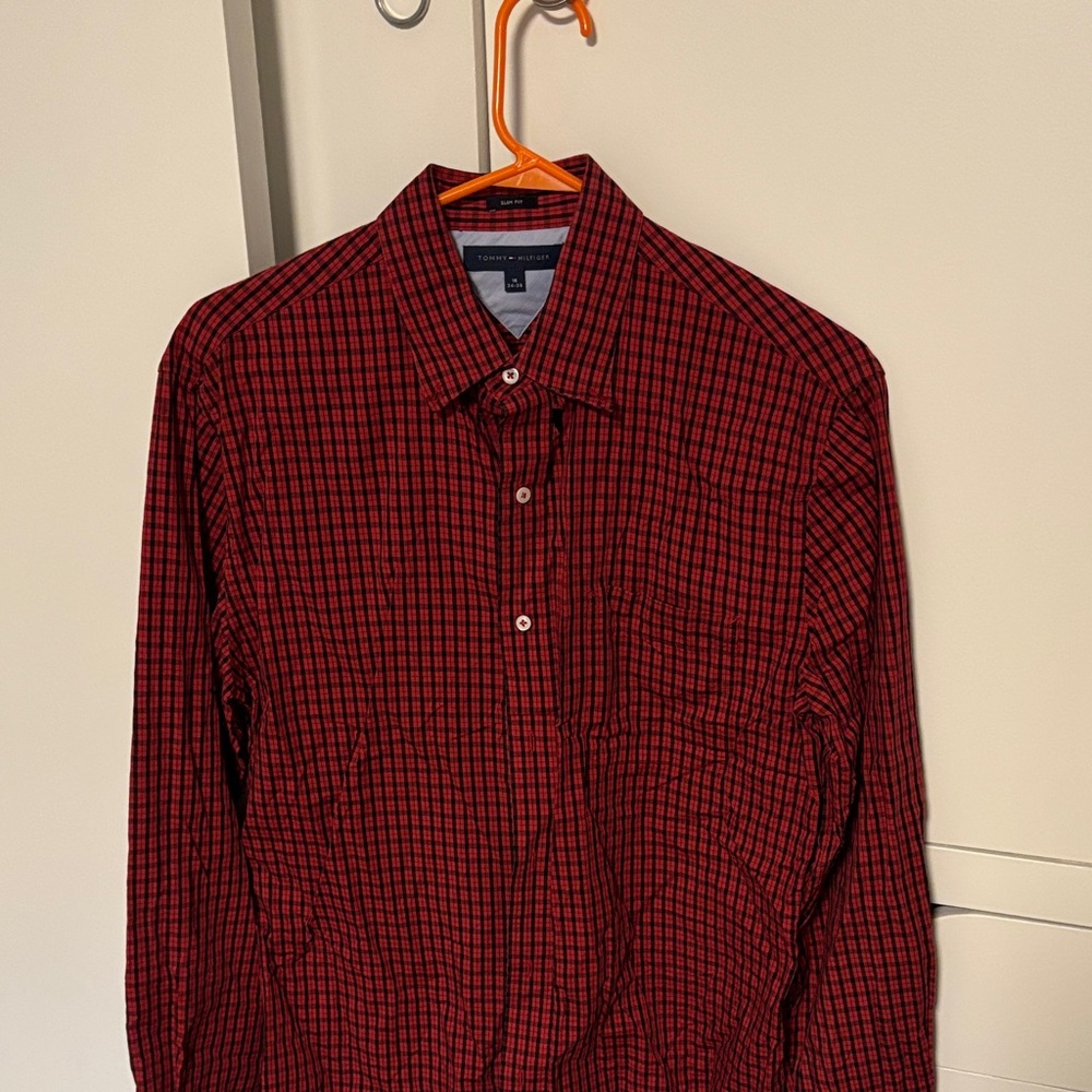 Tommy Hilfiger Red and Black Plaid Shirt